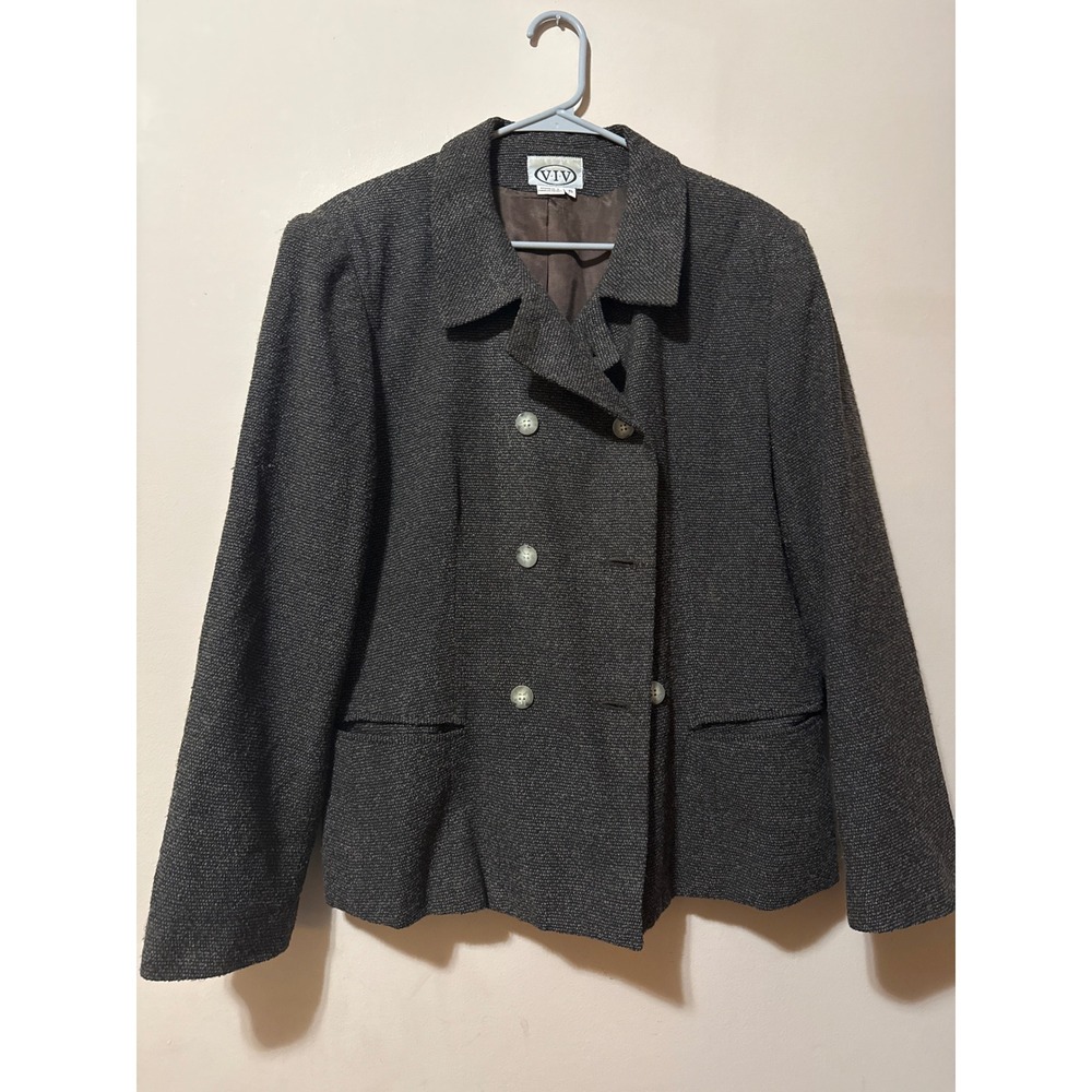 VIV Women's Textured Double Breasted Blazer Jacket Size 16 Brown Tweed Style